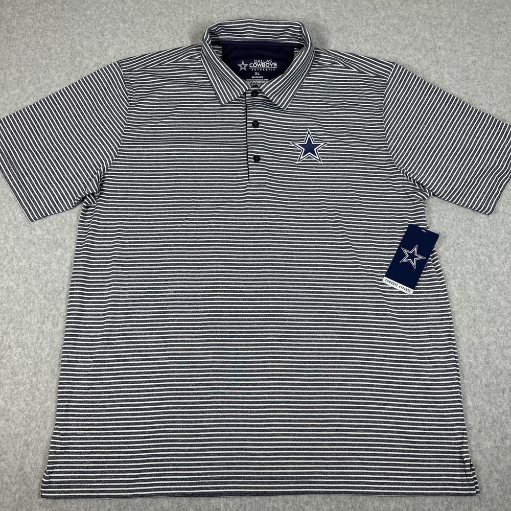 Dallas Cowboys Authentic Mens XL Polo Shirt Navy Blue White Striped Golf Jersey